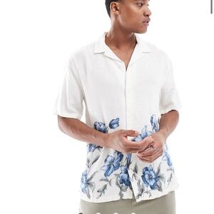 Abercrombie & Fitch White and Blue Floral Men's Linen Shirt